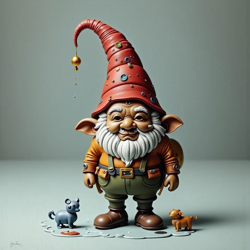 Steampunk Gnome in Elegant Top-Hat, Crafted from Intricate O...