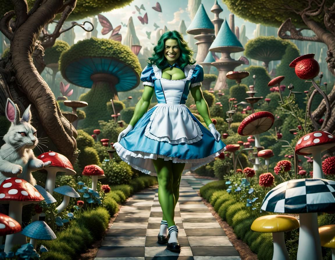 She-Hulk as Alice in Wonderland in Wonderland
