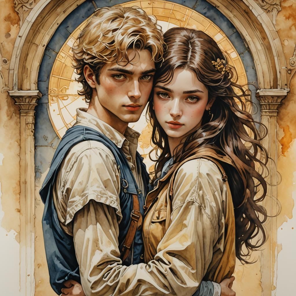 Watercolor Painting of a Last Embrace