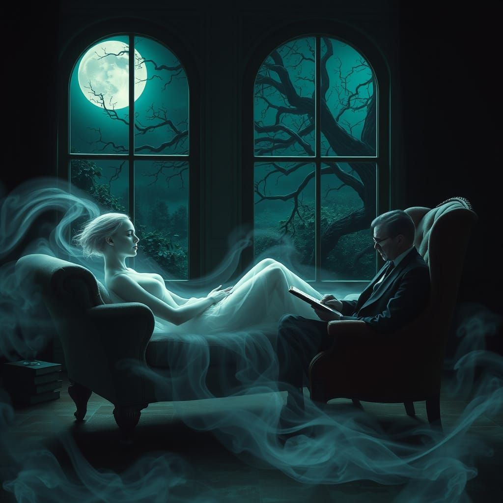 Ethereal Female Figure in Victorian-Style Psychoanalysis Ses...