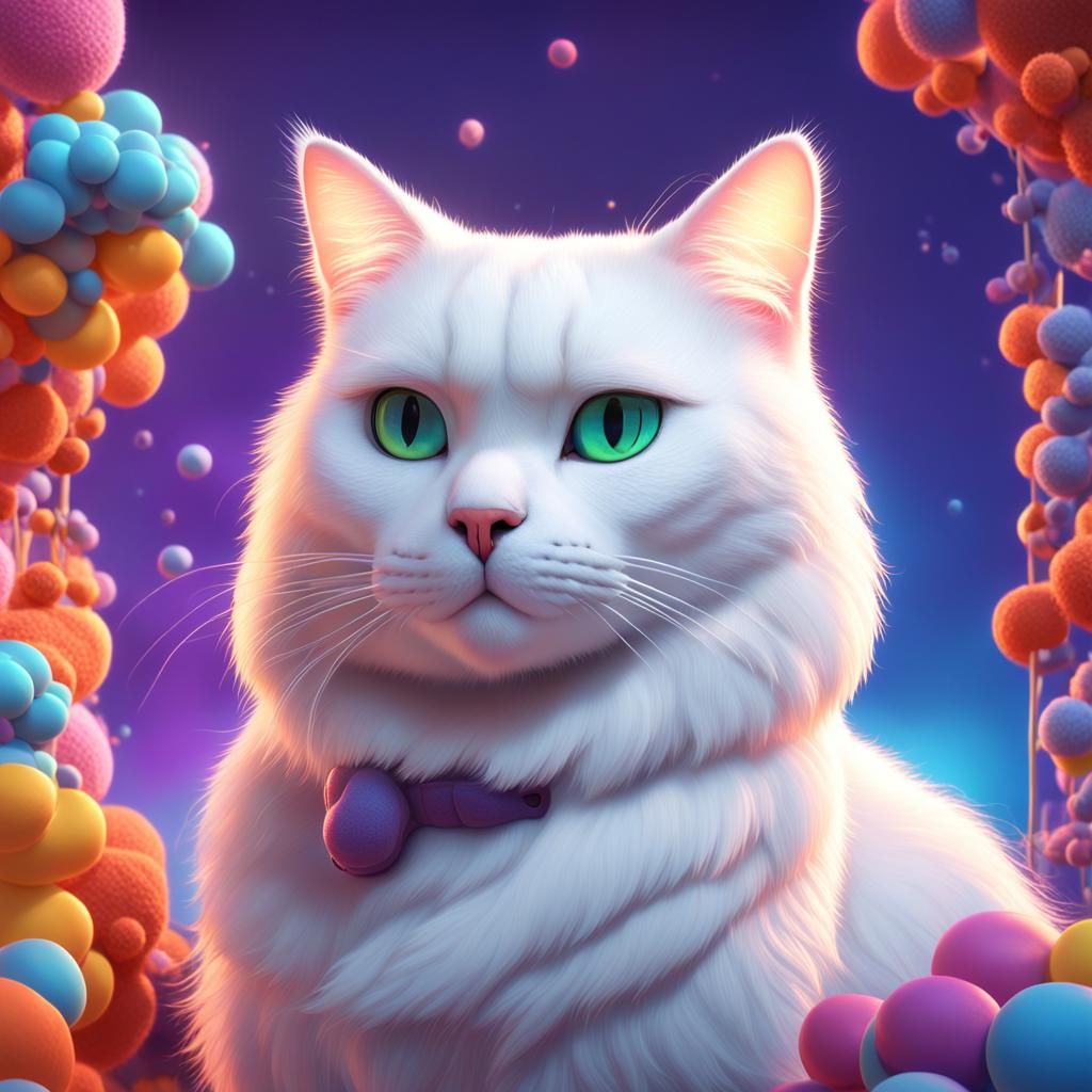 Majestic White Cat in Pixar-Style 3D Rendering