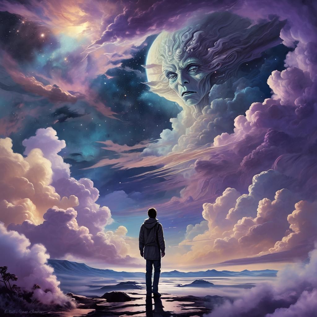 Alien in Dreamlike Oil Painting Fantasy Scene