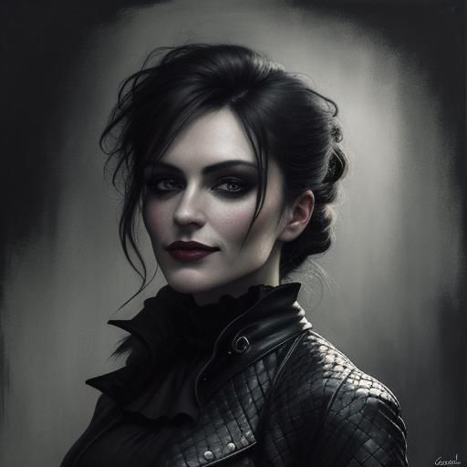 Woman with Fishnet Sleeves: An Impasto Oil Painting