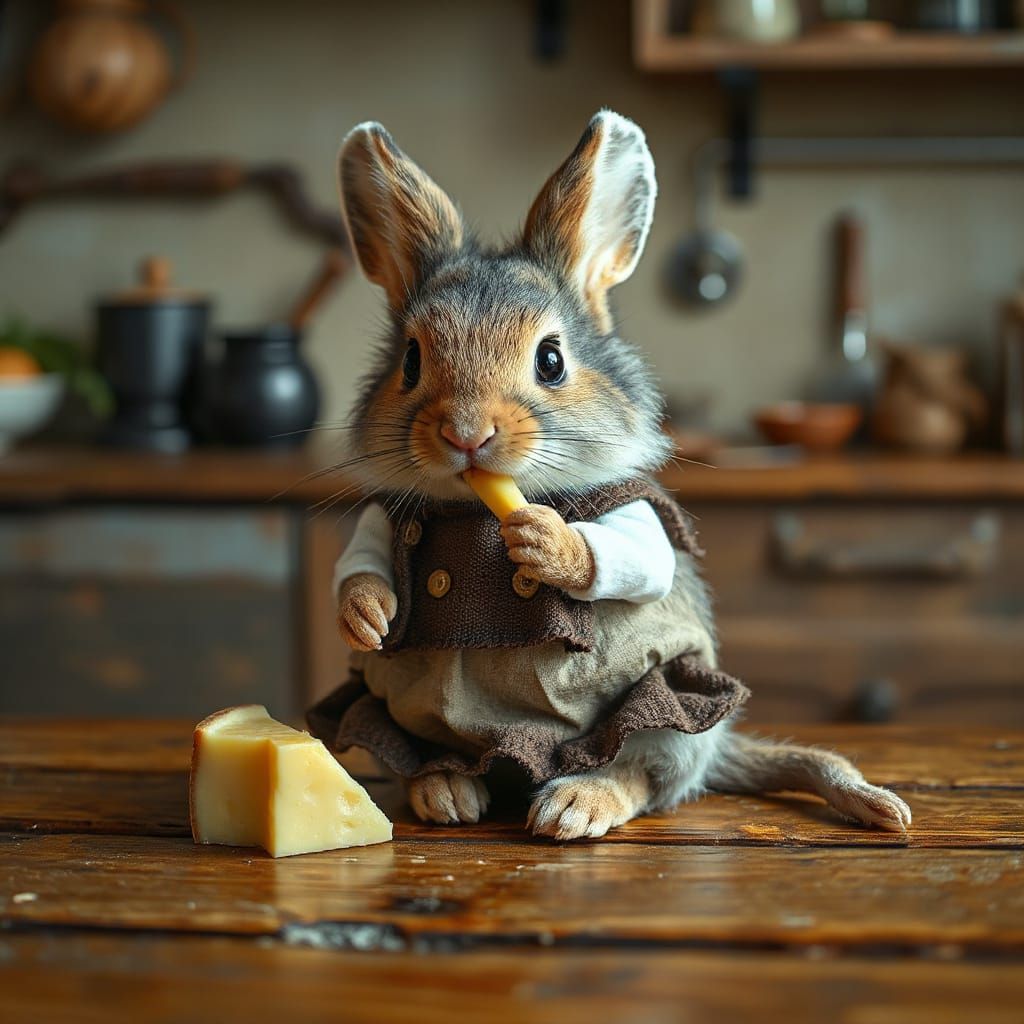 Rabbit-Mouse Hybrid Chef, Whimsical Illustration