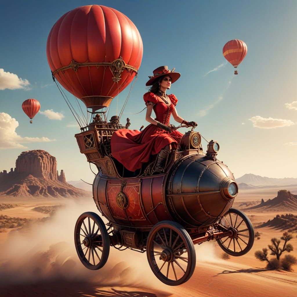 a steampunk hot air balloon vehicle
