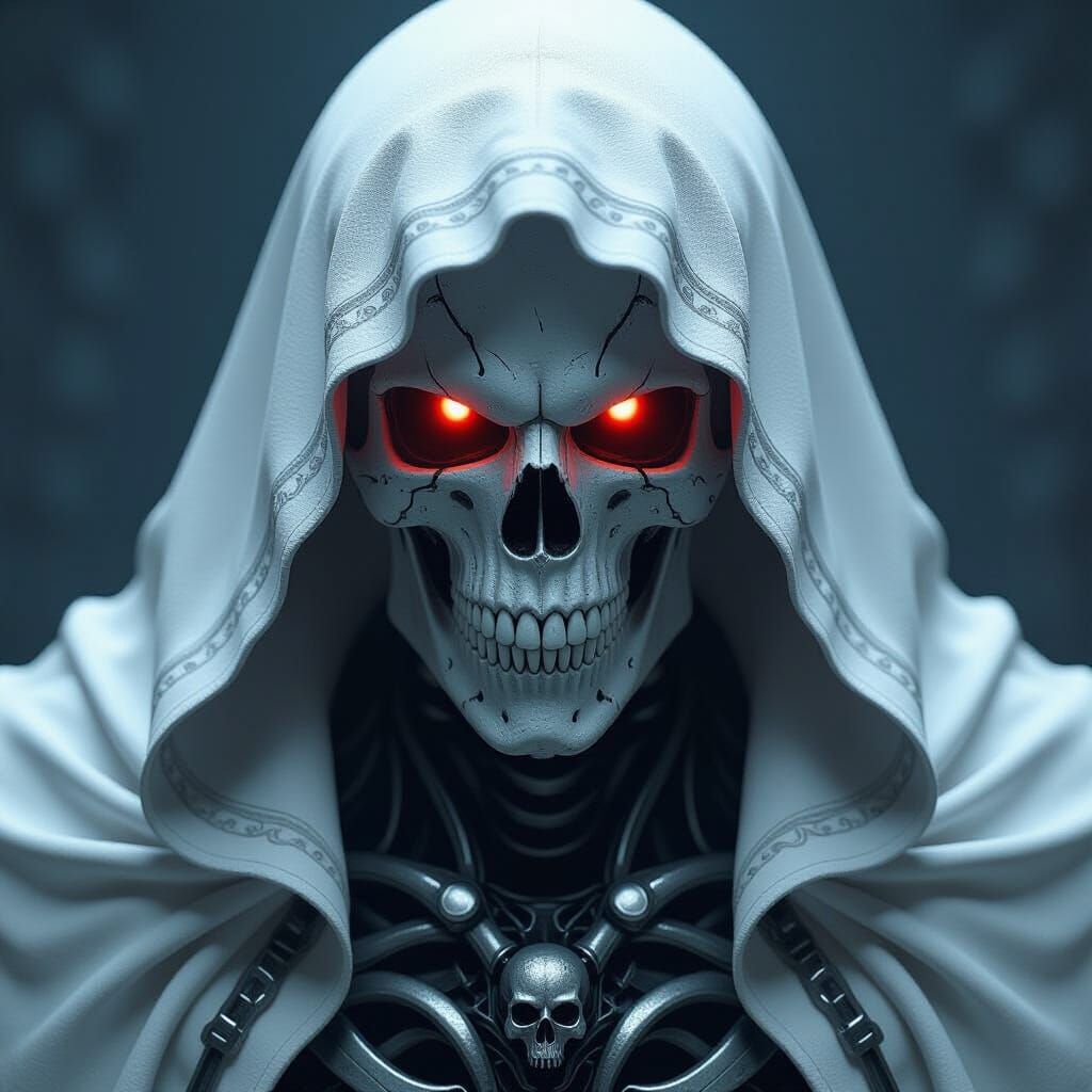 Menacing Skull Portrait in Tattered Hooded Cloak