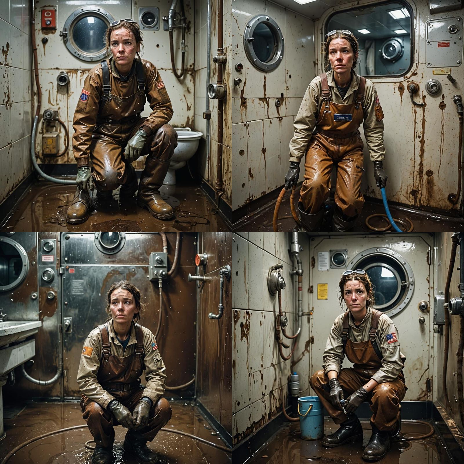 Exhausted Worker on Space Freighter, Detailed Portrait