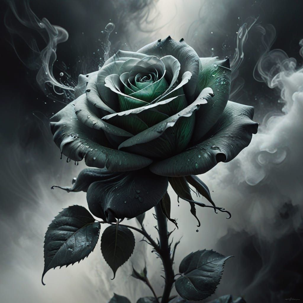 Ethereal Rose Emerges from Smoke in Charcoal Style