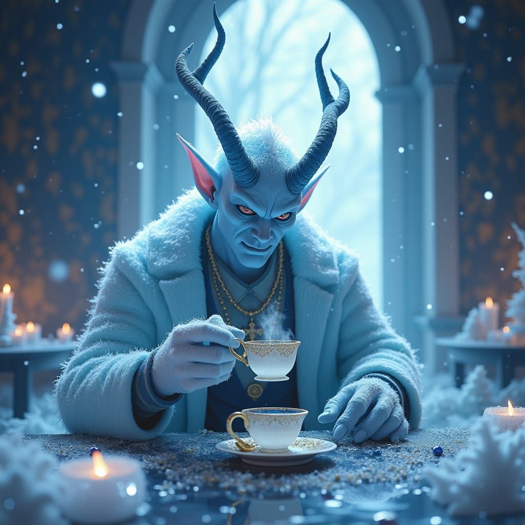 Icy Villain Sipping Tea: Digital Concept Art