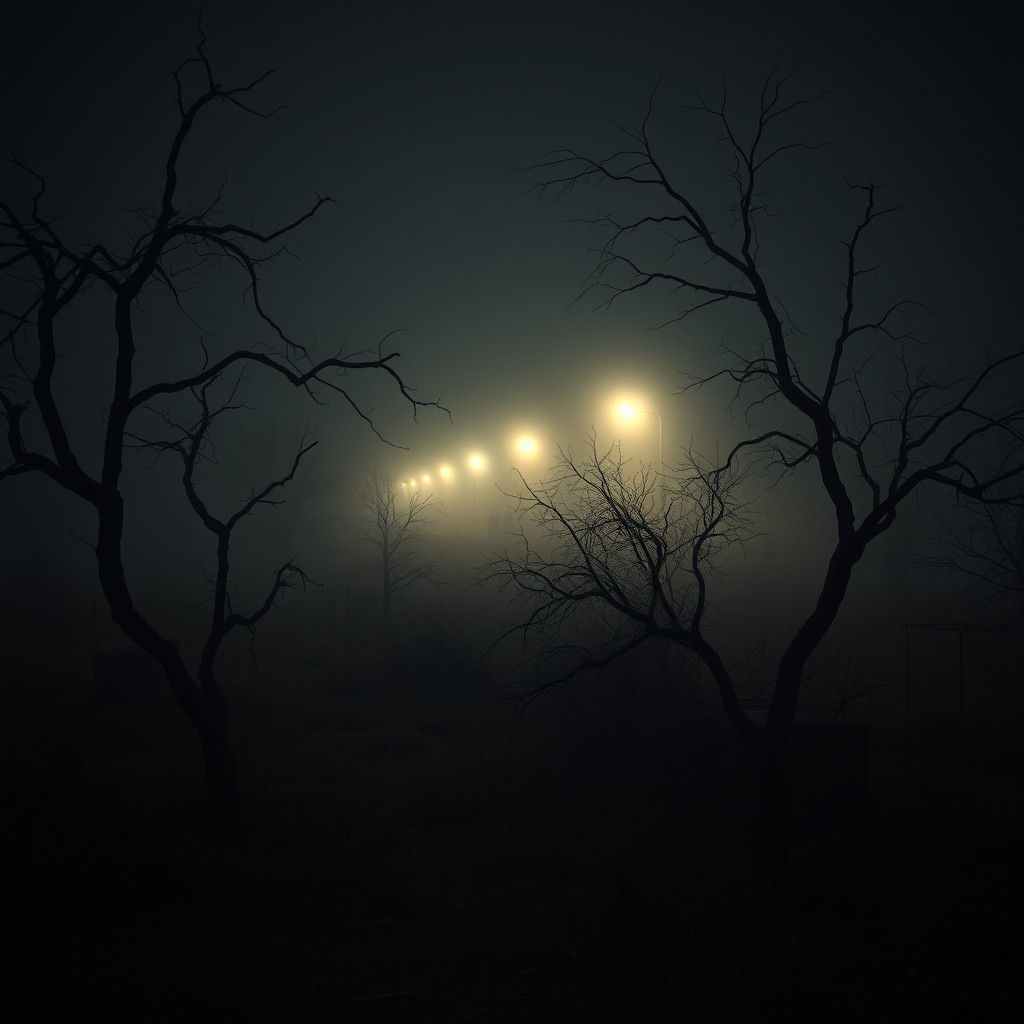 Eerie Night Scene in Hyperrealistic Style