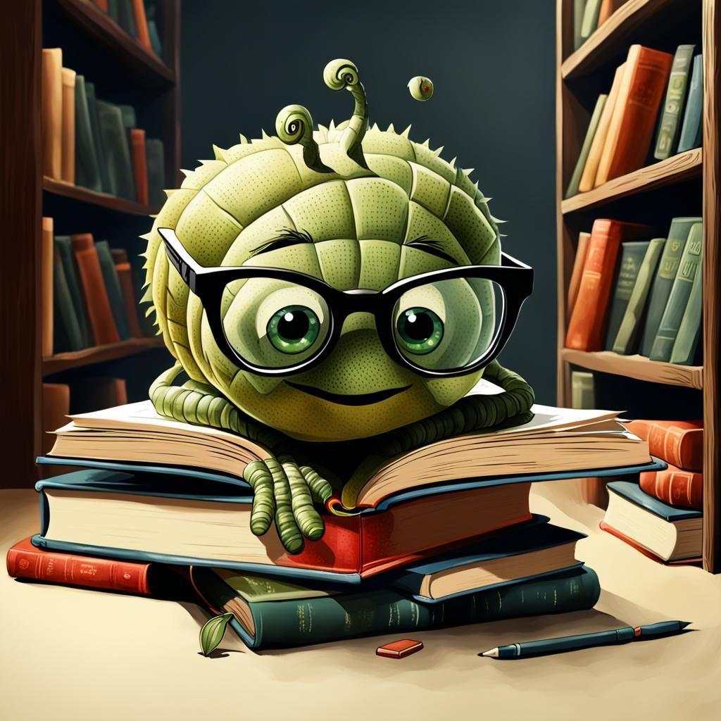 Punny Bookworm Illustration