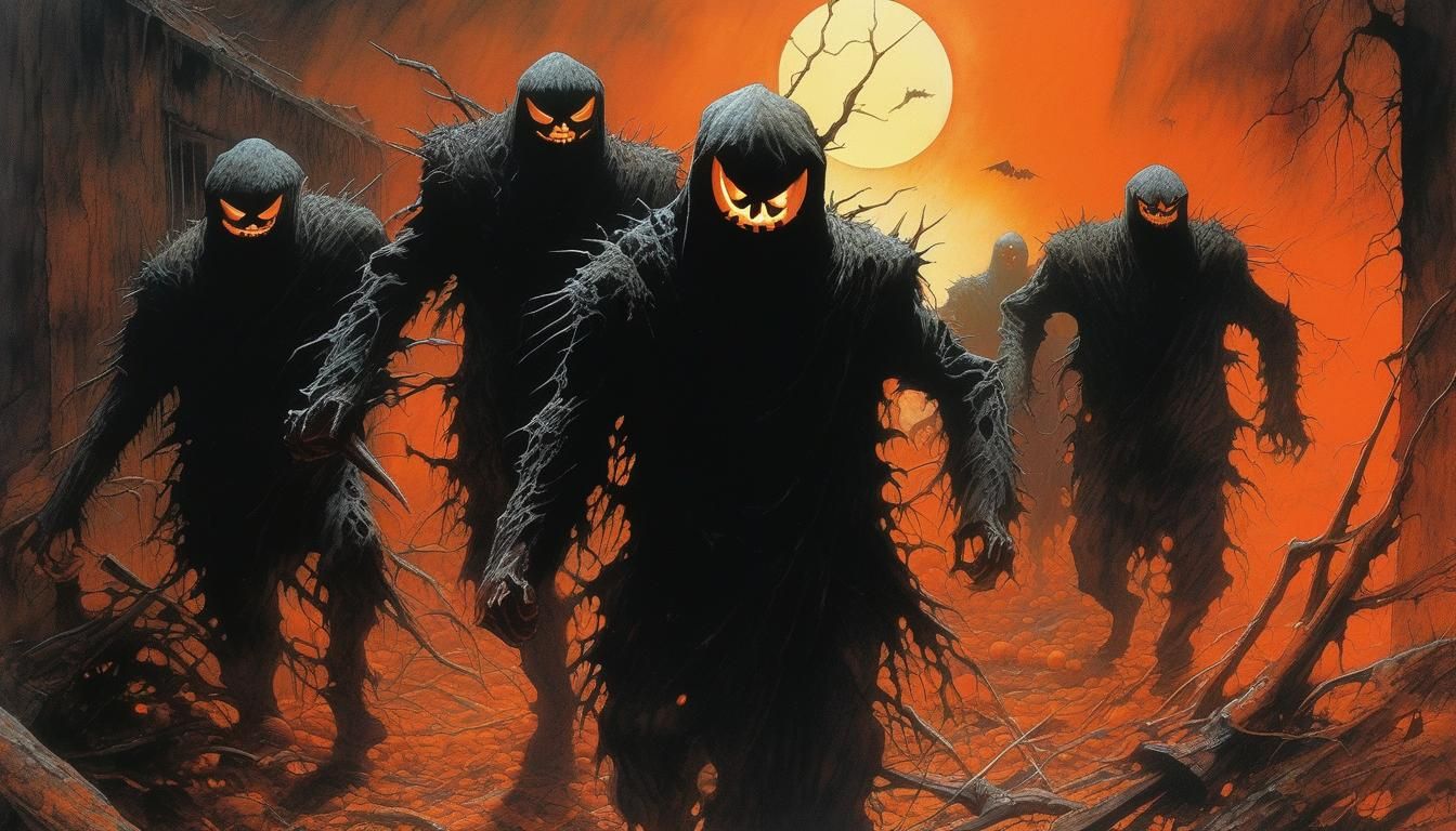 Terrifying Jack O'Lanterns Rampage in Watercolor Horror Art