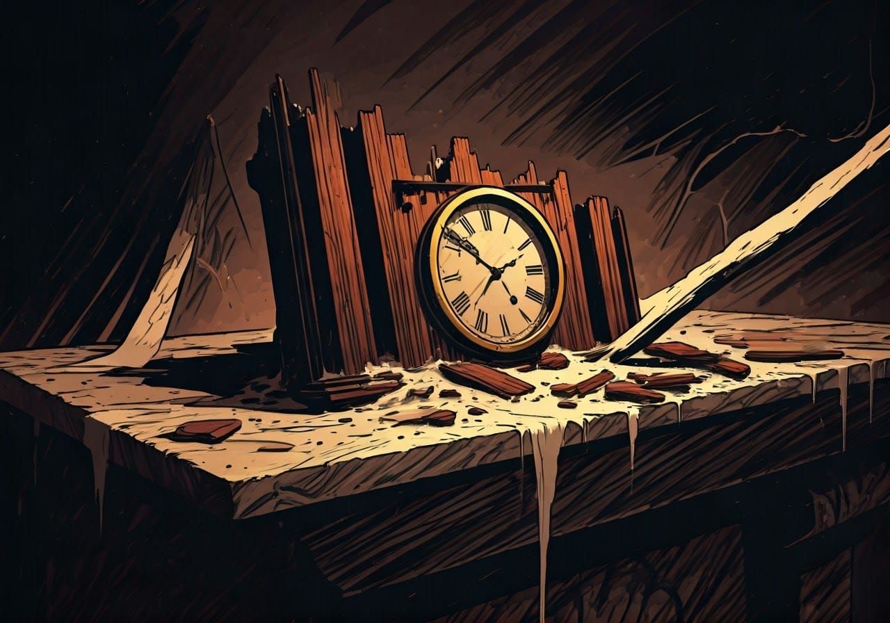 Eerie Clock Gathered Dust in Moody Graphic Novel Style