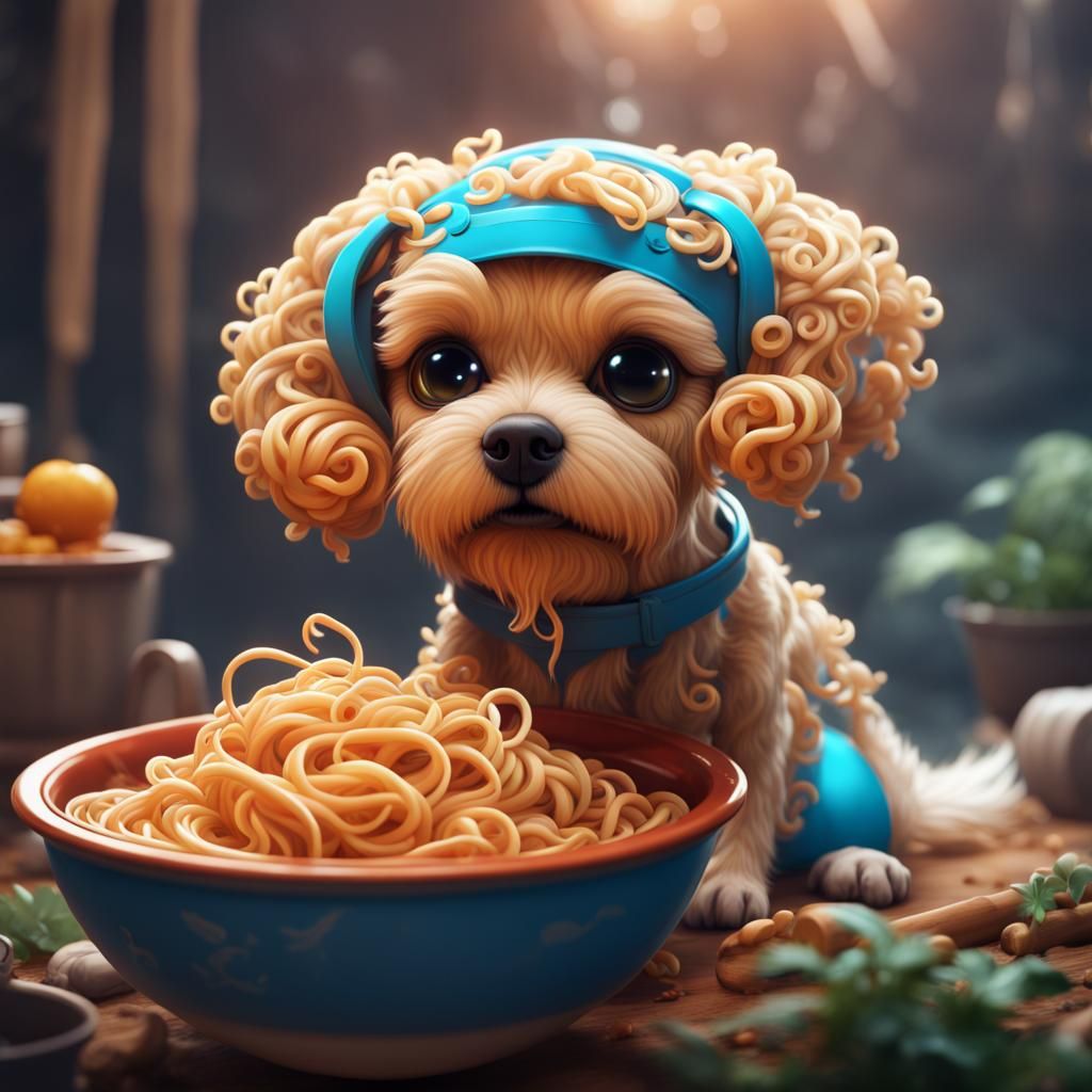 Fantastical Cute Noodle Dog in Detailed Matte Painting