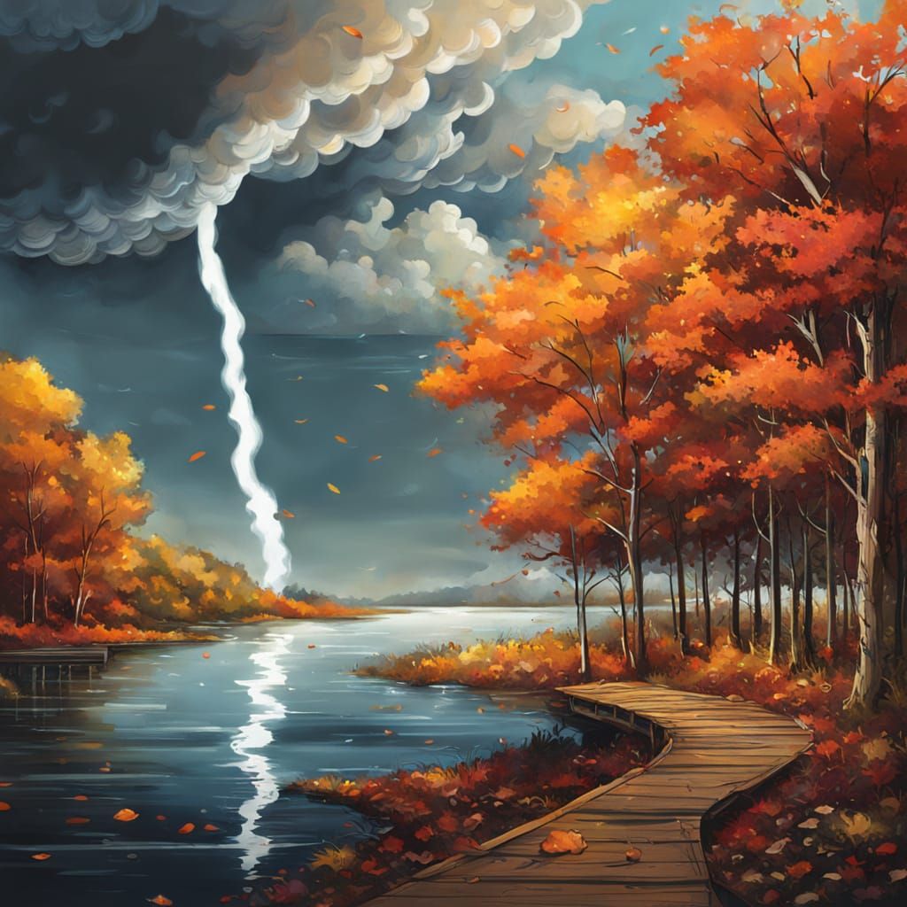 Autumn Tornado Over Serene Lake