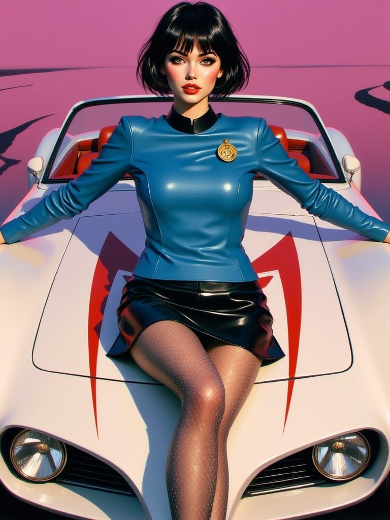 Anime Style Loxy Bliss Poses on Futuristic Sports Car