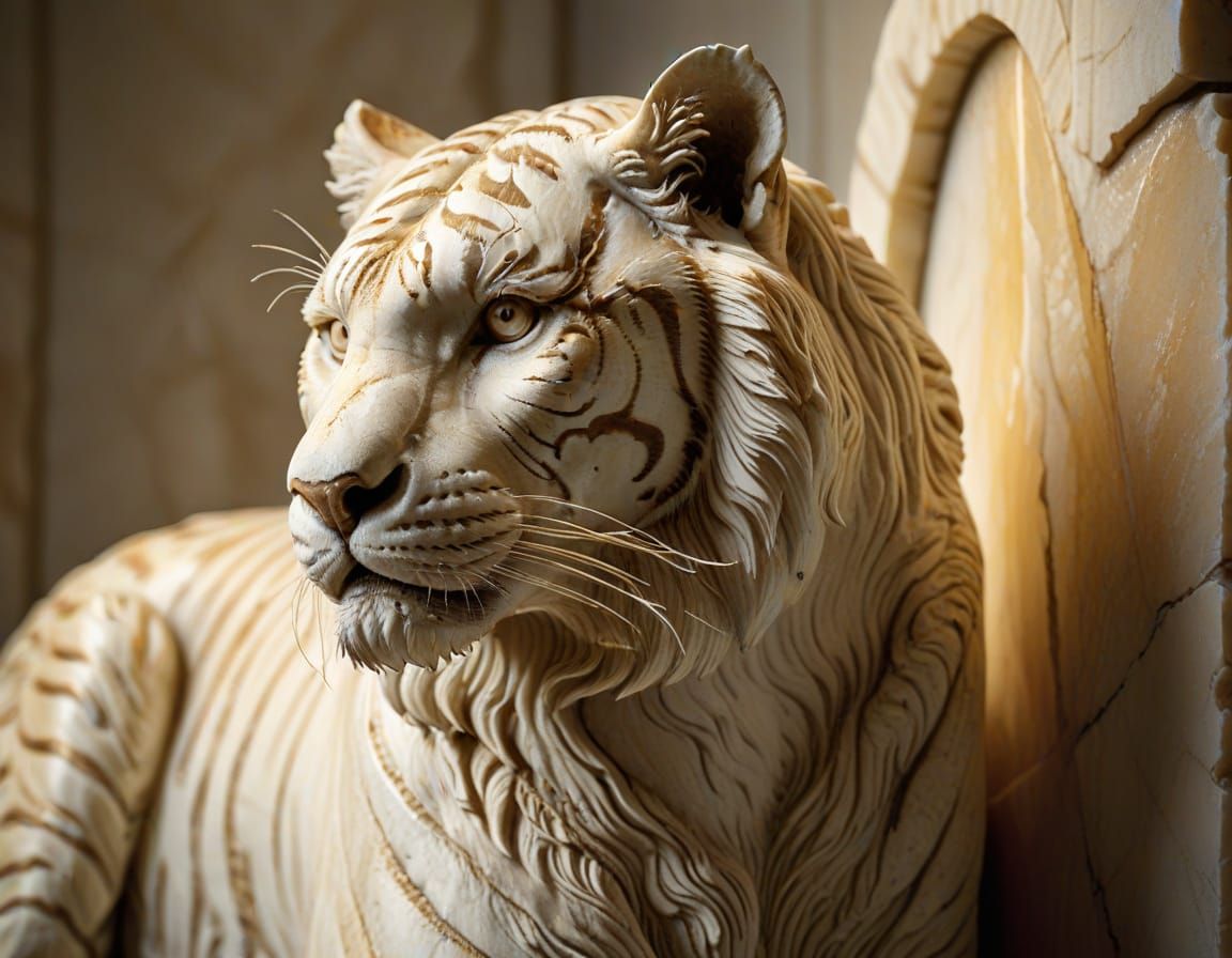Alabaster Relief Tiger in Neoclassical Style