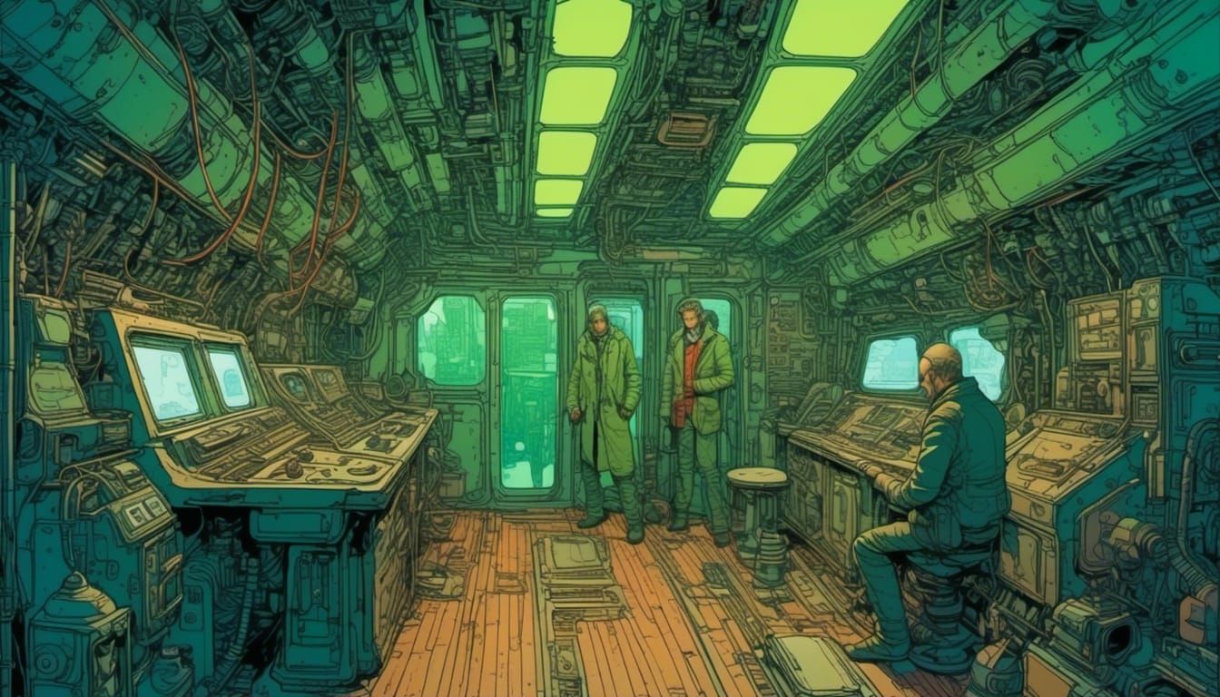Fusionpunk U-Boat Engine Room in Moebius Style