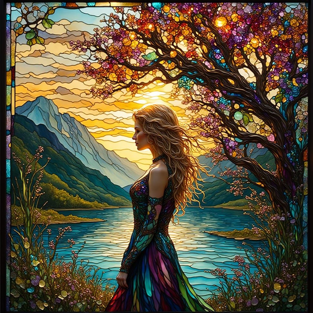 Stained Glass Woman Between Realms