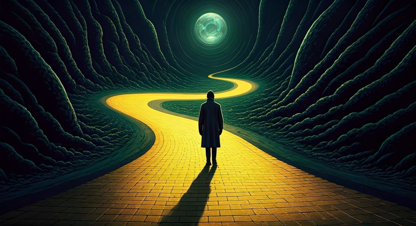 Eerie Figure on Fractal Yellow Brick Road