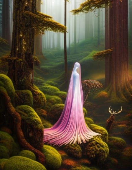 Woman in Mycelium Network with Forest Exposure