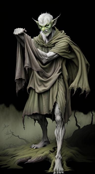 Menacing Goblin in Misty Forest: Dark Fantasy Art