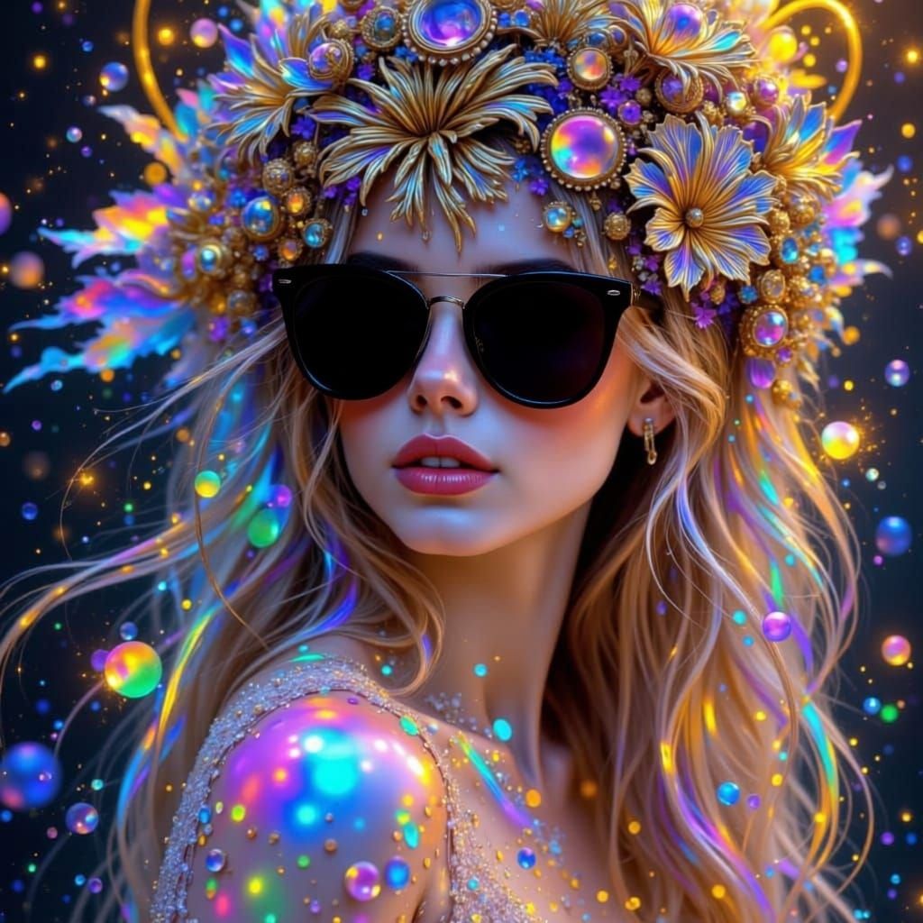 Rainbow Man with Gold Accents in Fantasy Art Style