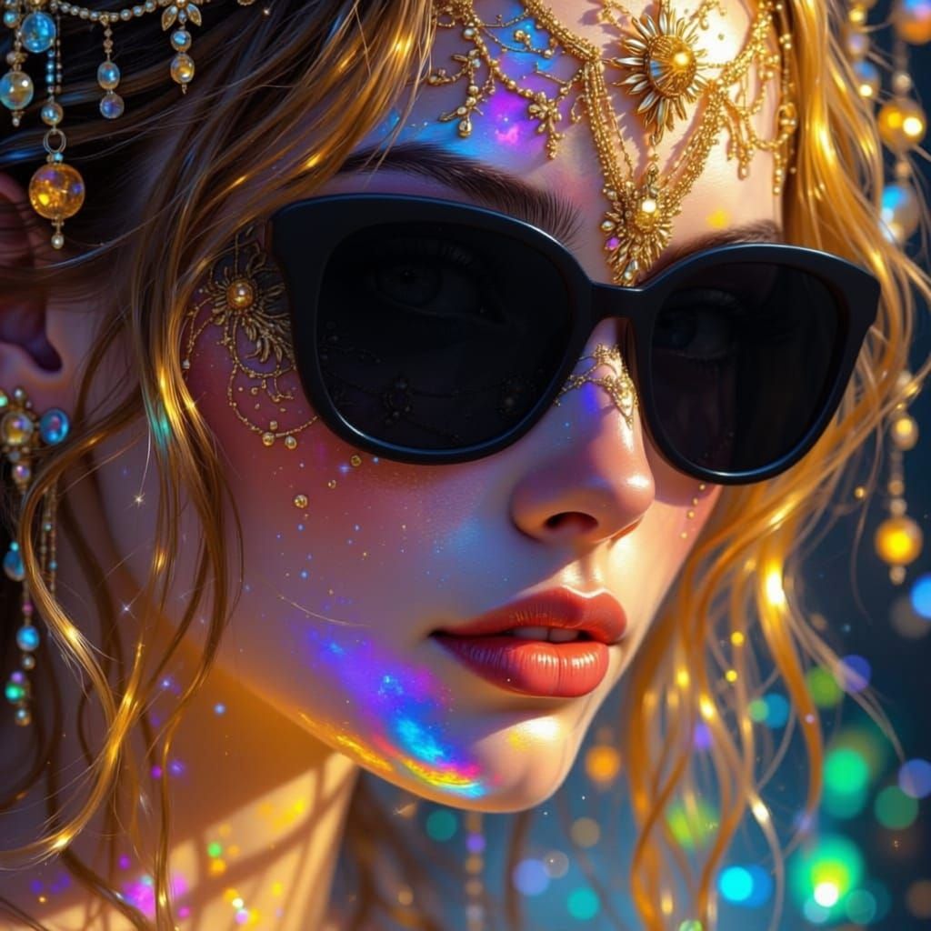 Rainbow Man with Gold Accents in Fantasy Art Style