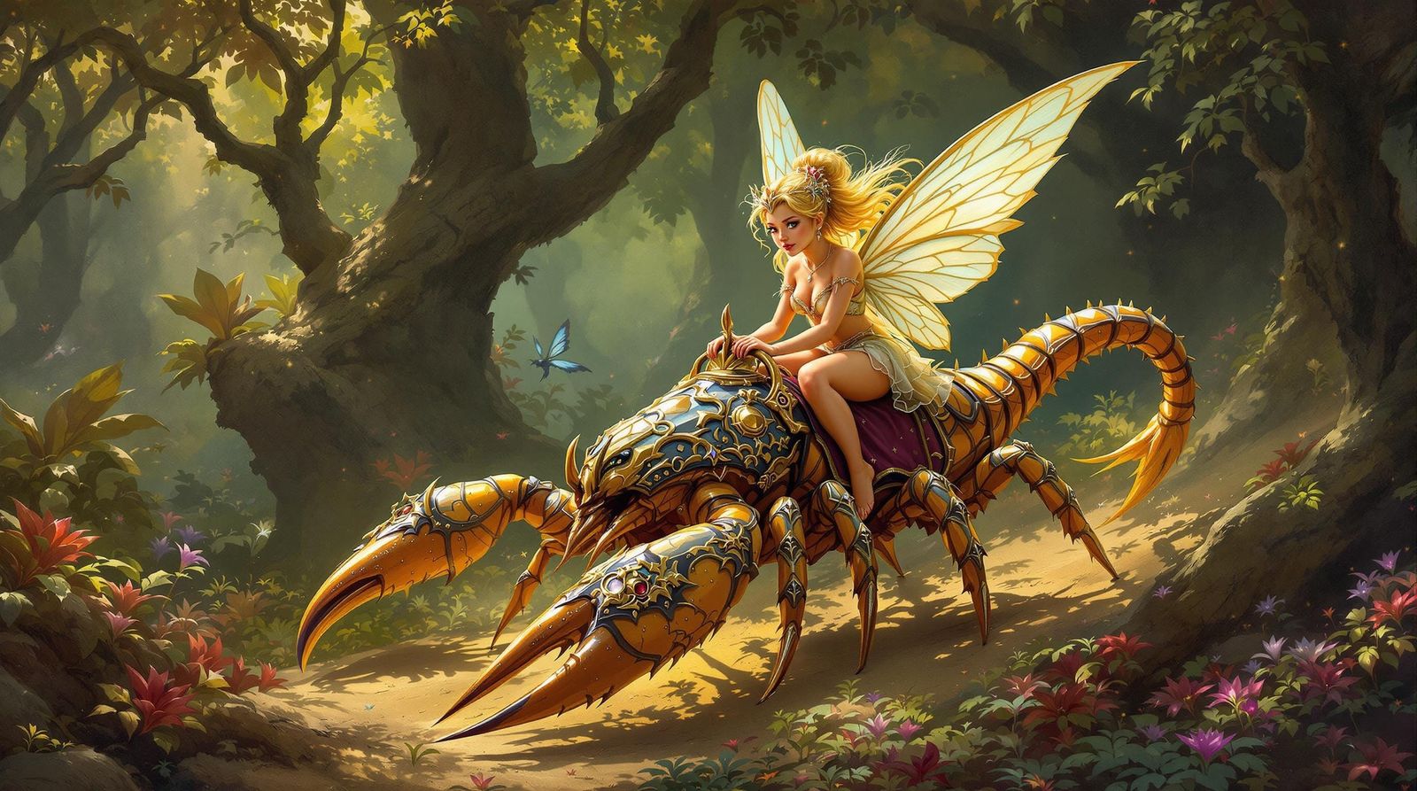 Ethereal Fairy Rides Majestic Scorpion through Enchanted For...
