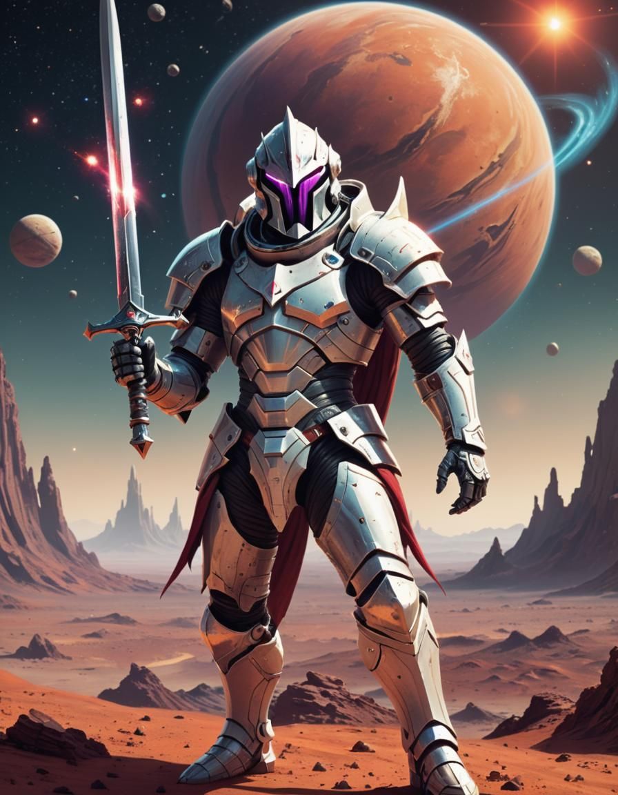 Space Knight with Sword on Alien Planet
