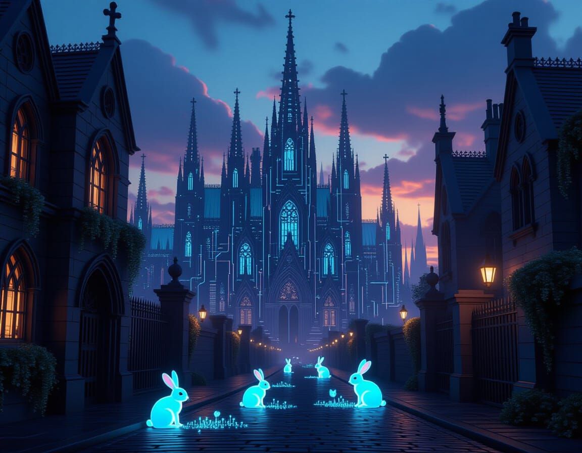 Gothic Cityscape of Code at Twilight