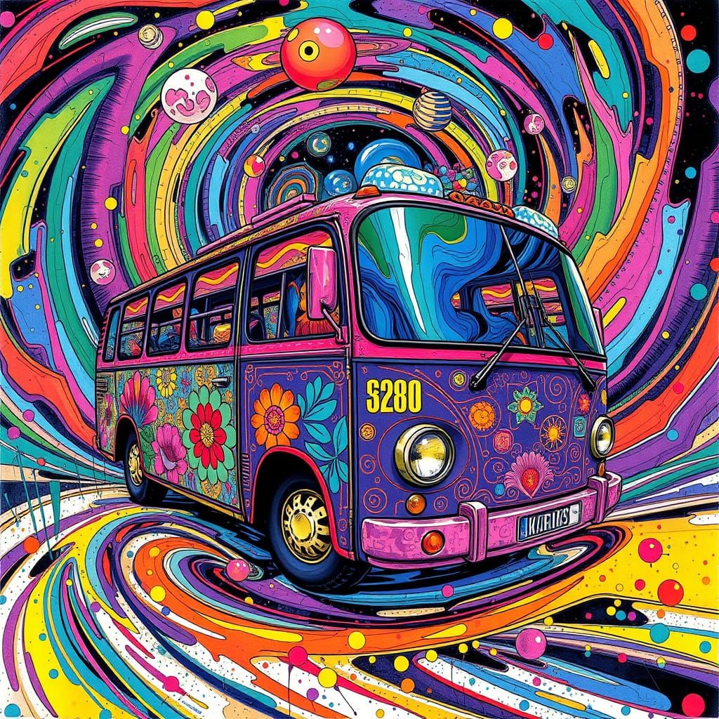 Surreal Magic Bus in a Dreamlike Ink Drawing Style