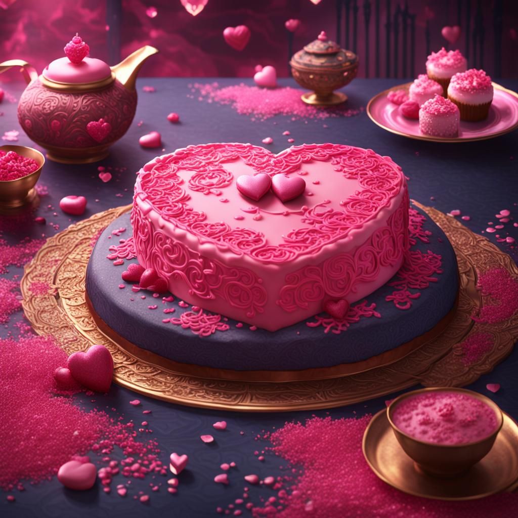 Oriental Heart Cake in Pink: Fantasy Concept Art