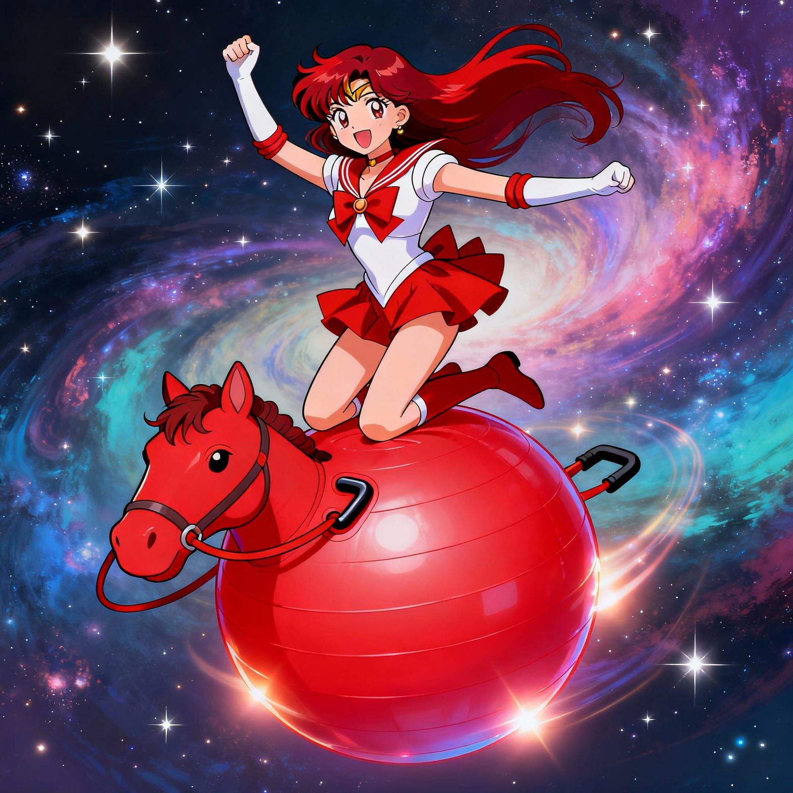 Sailor Mars Spins Mid-Air on Horse-Head Ball