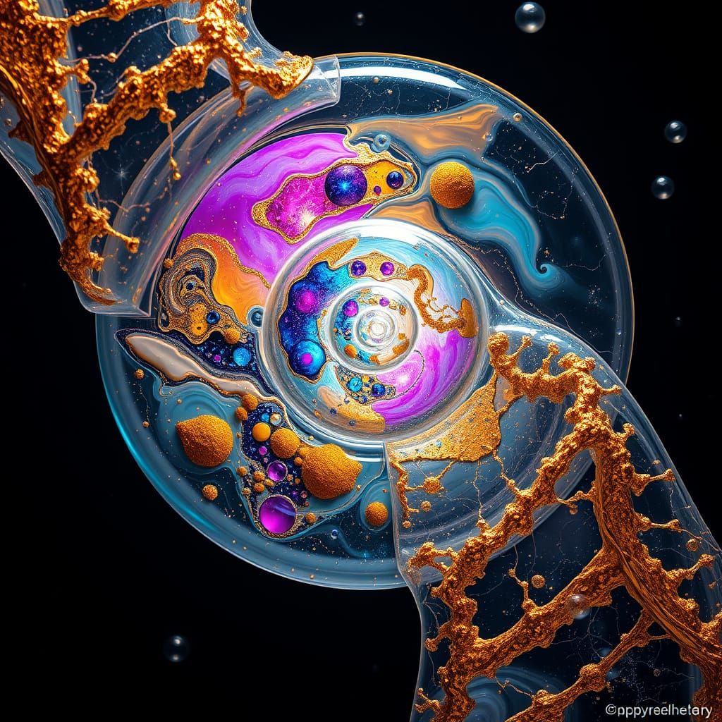 Cosmic Life Birth: DNA Strand in Liquid Sculpture