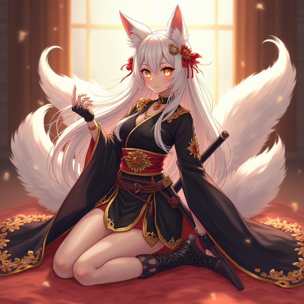 Anime Admiral with Kitsune Tails in Dynamic Art Style