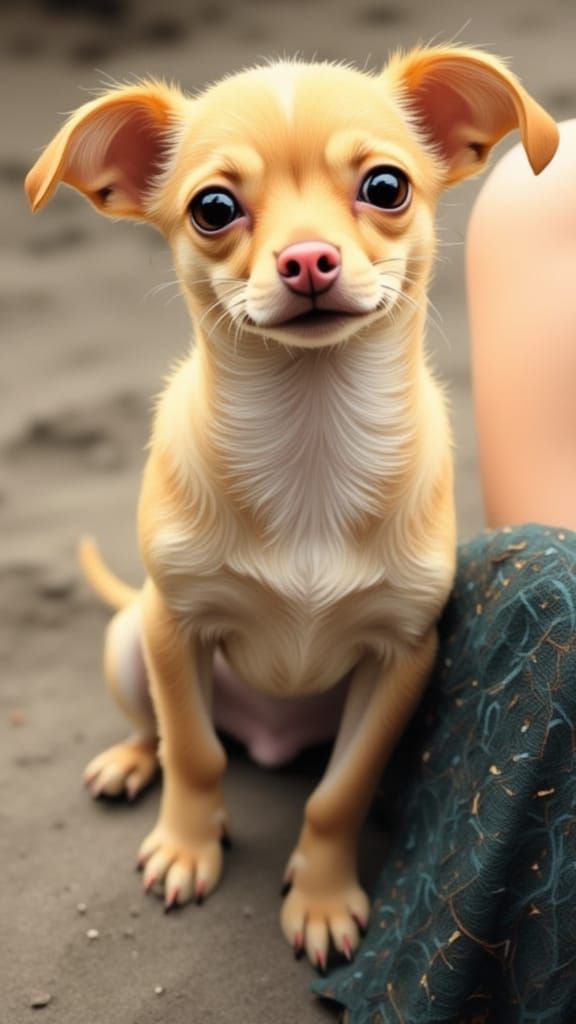 Blonde Chihuahua on Beach in Alcohol Ink Style