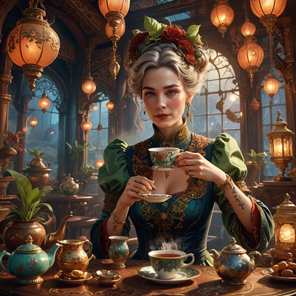 Comical Tea Leaf Reading in Ornate Parlour