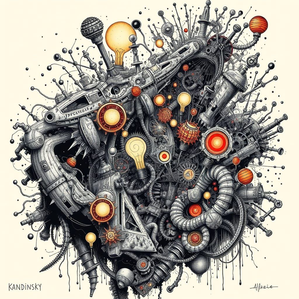 Surrealist Fractal Art in Hyper-Detailed Ink Painting Style