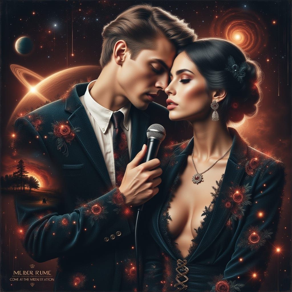 Seductive Lounge Singer in Futuristic Velvet Tuxedo Against ...