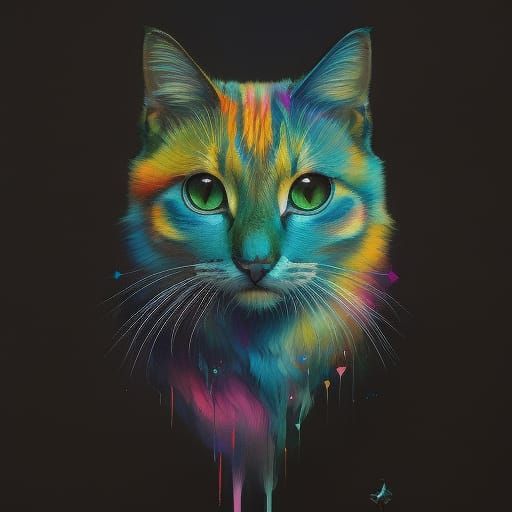 Rainbow Cat Portrait in Liquid Ink Style