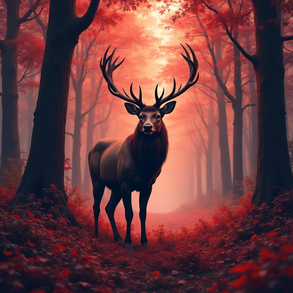 Fantastical Forest Encounter in Rich, Vibrant Colors