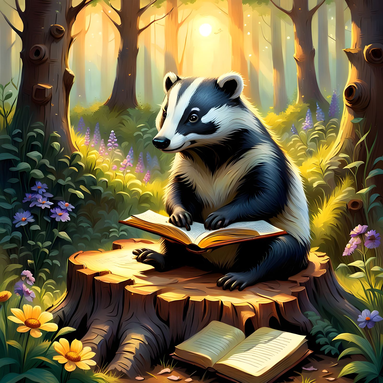 Dreamy Badger in Whimsical Forest, Inspired by Classic Story...