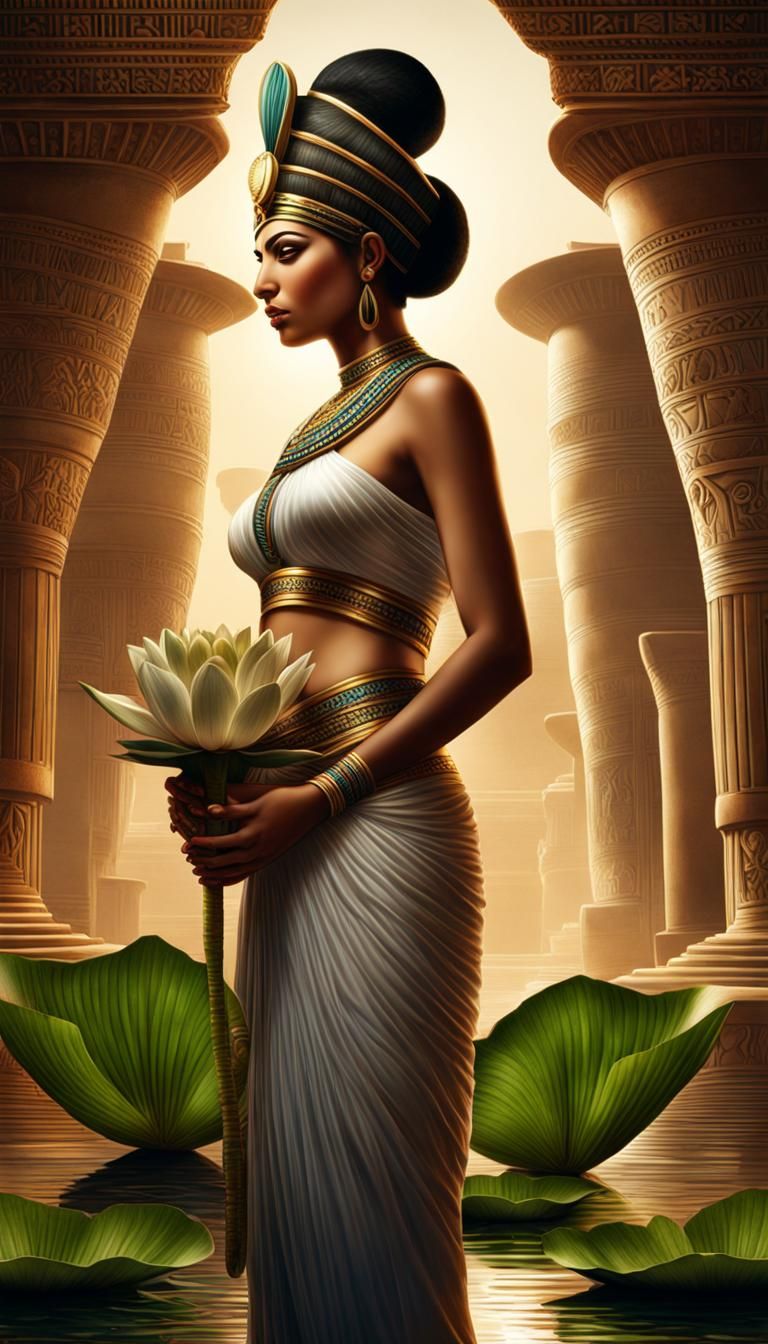 Ancient Egyptian Woman with Water Lily: Digital Illustration