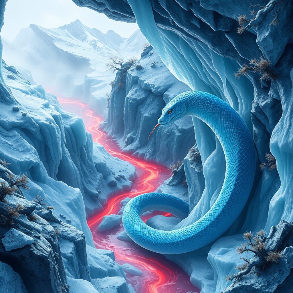 Serpent of Frozen Wonders in Majestic Mountain Realm
