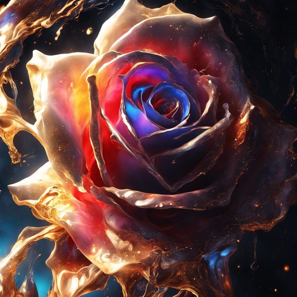 Cosmic Crystal Dissolving with Roses: Digital Art