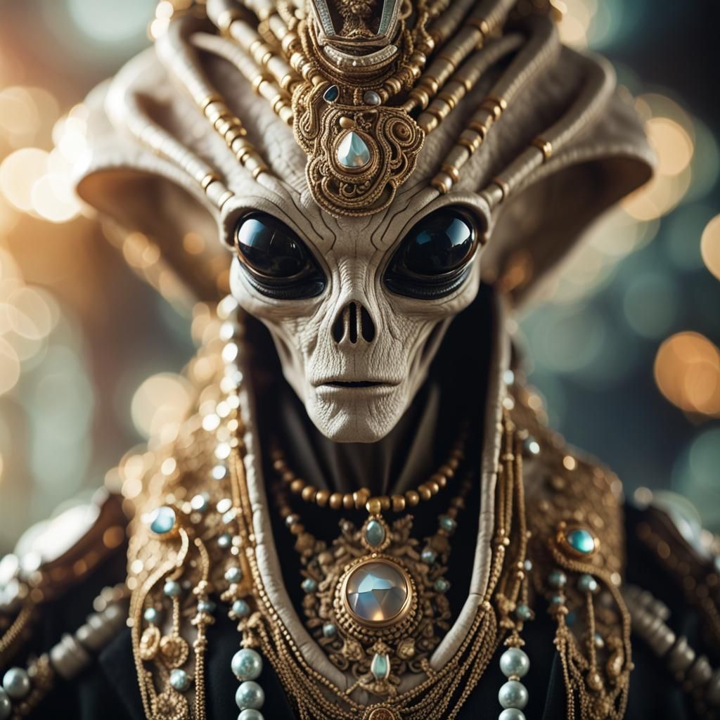 Alien Species Close-Up with Ornate Jewelry