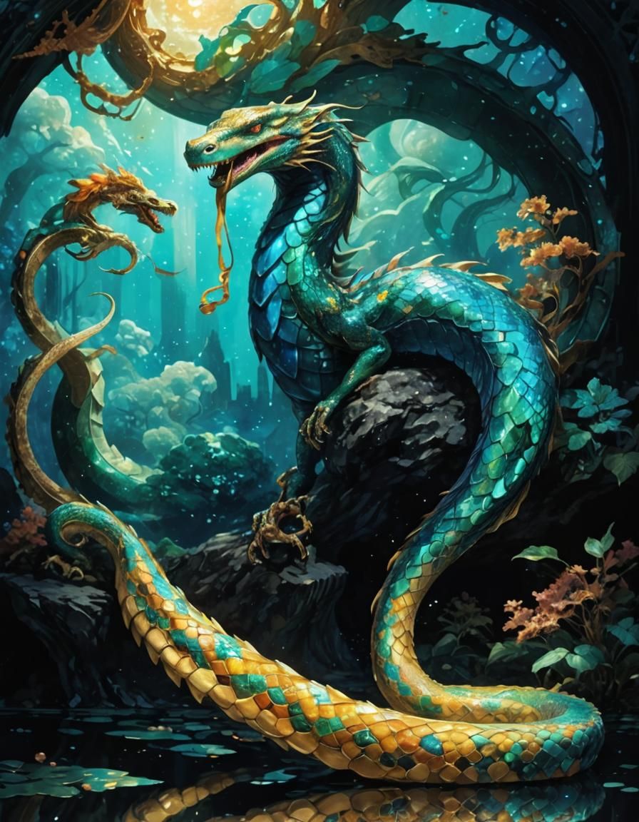 Exotic Serpent in Cosmic Manga Illustration