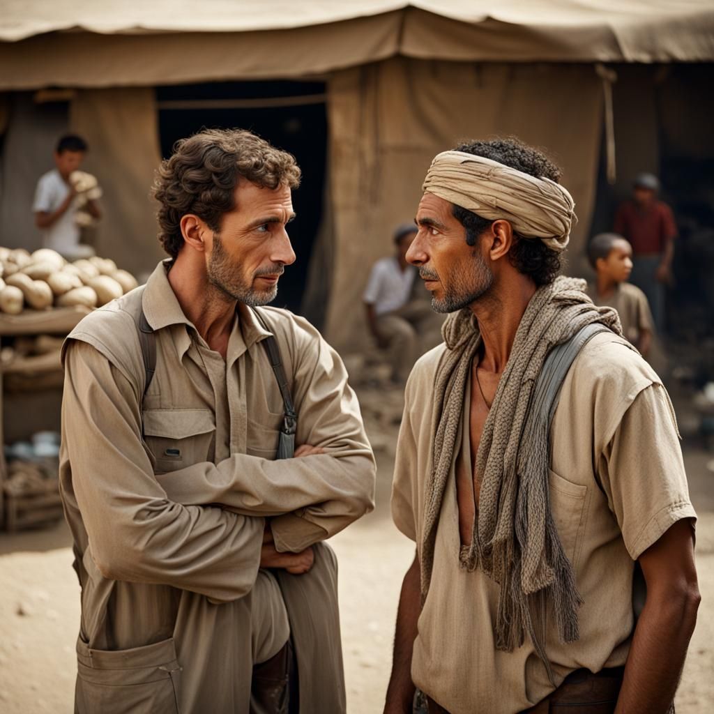 Egyptian Market Encounter: Men in Lively Discussion