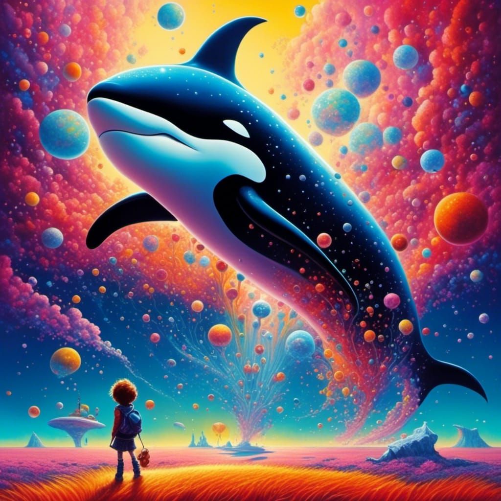 Orca Leaping: Surreal Alcohol Ink and Oil Painting